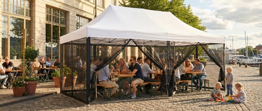Mosquito net walls for pop-up canopies